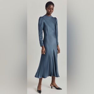 Ghost London Harper Satin Midi Dress
Dark Blue size small